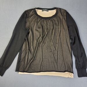 Dolce Gabbana Longsleeve Black Mesh Top Women With Cream Sheer Inner Wear Flaws